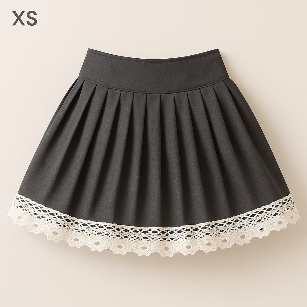 Black Pleated Mini Skirt with Lace Trim | Sweet & Elegant Style